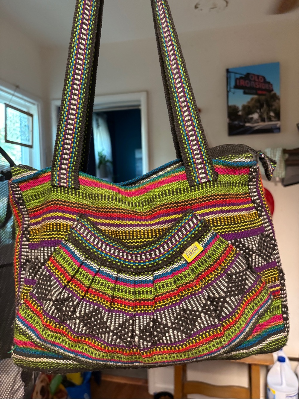 Handwoven zippered Multicolor Shoulder Bag by Pinzon 14 inches